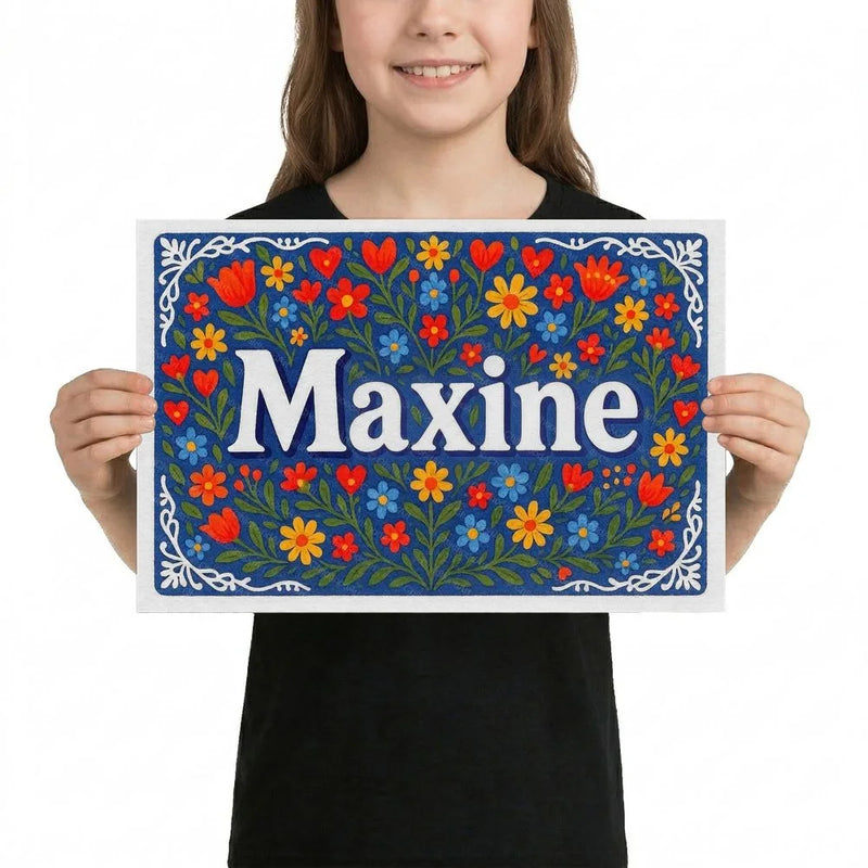 Maxine Name Art - Floral Farmhouse personalized wall print for kids