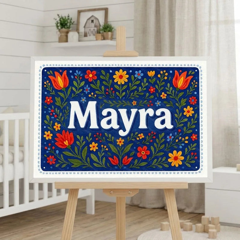 Mayra Name Art - Floral Farmhouse personalized wall print for kids