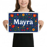 Mayra Name Art - Floral Farmhouse personalized wall print for kids