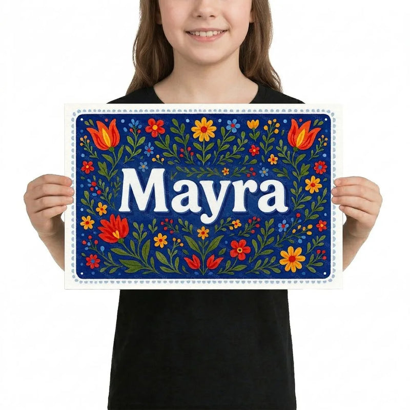 Mayra Name Art - Floral Farmhouse personalized wall print for kids