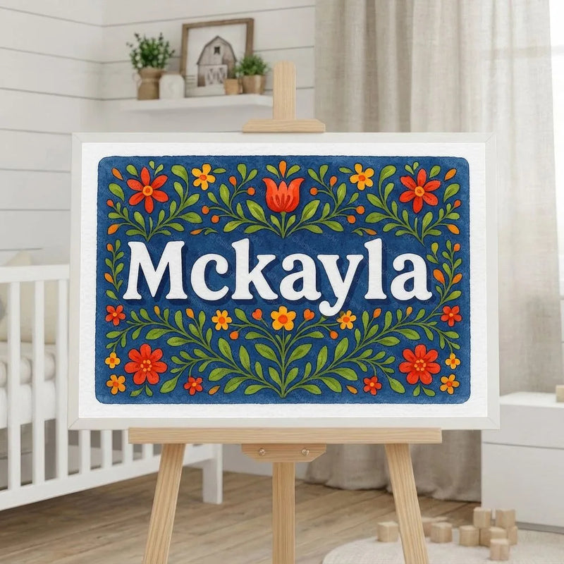 Mckayla Name Art - Floral Farmhouse personalized wall print for kids