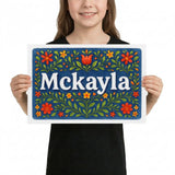 Mckayla Name Art - Floral Farmhouse personalized wall print for kids