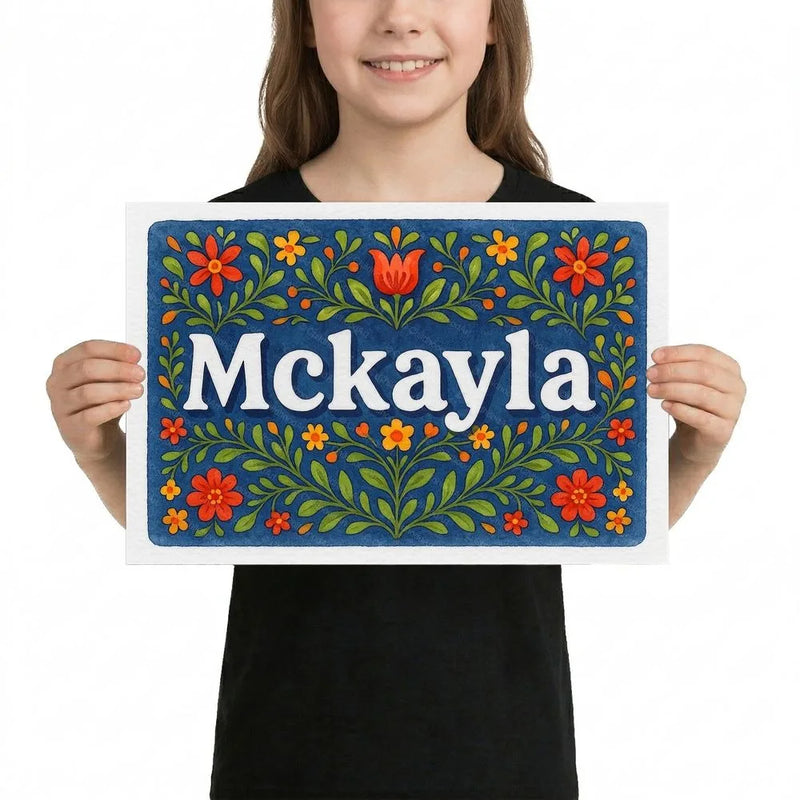 Mckayla Name Art - Floral Farmhouse personalized wall print for kids