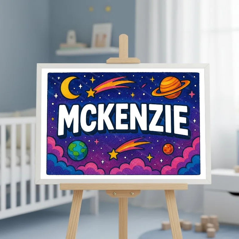 Mckenzie Name Art - Space Explorers personalized wall print for kids