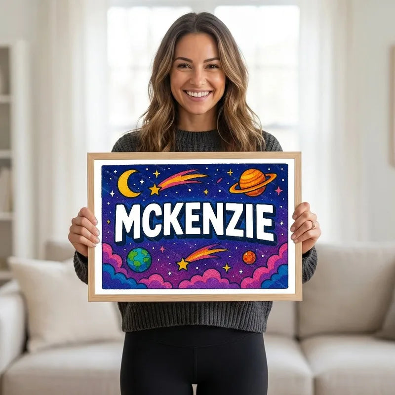 Mckenzie Name Art - Space Explorers personalized wall print for kids