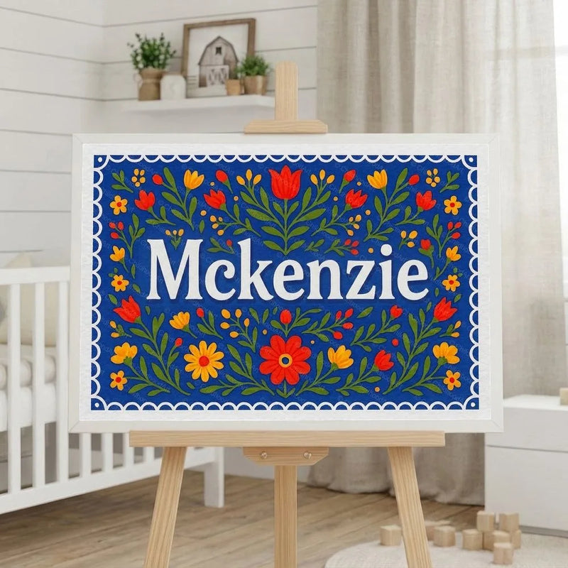 Mckenzie Name Art - Floral Farmhouse personalized wall print for kids
