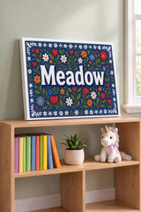 Meadow Name Art - Floral Farmhouse personalized wall print for kids
