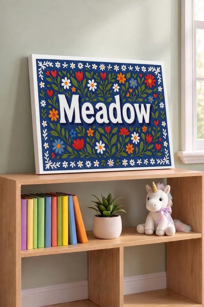 Meadow Name Art - Floral Farmhouse personalized wall print for kids