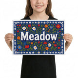 Meadow Name Art - Floral Farmhouse personalized wall print for kids