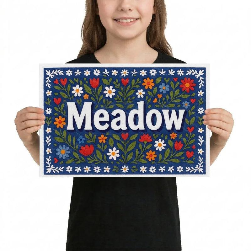 Meadow Name Art - Floral Farmhouse personalized wall print for kids