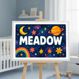 Meadow Name Art - Space Explorers personalized wall print for kids