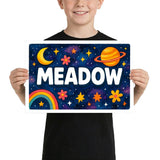 Meadow Name Art - Space Explorers personalized wall print for kids