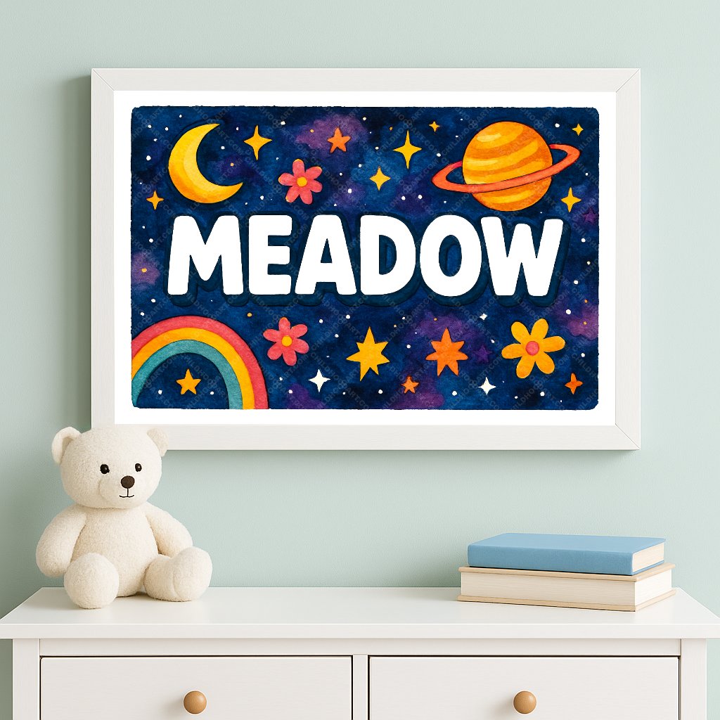 Personalized space name art for Meadow