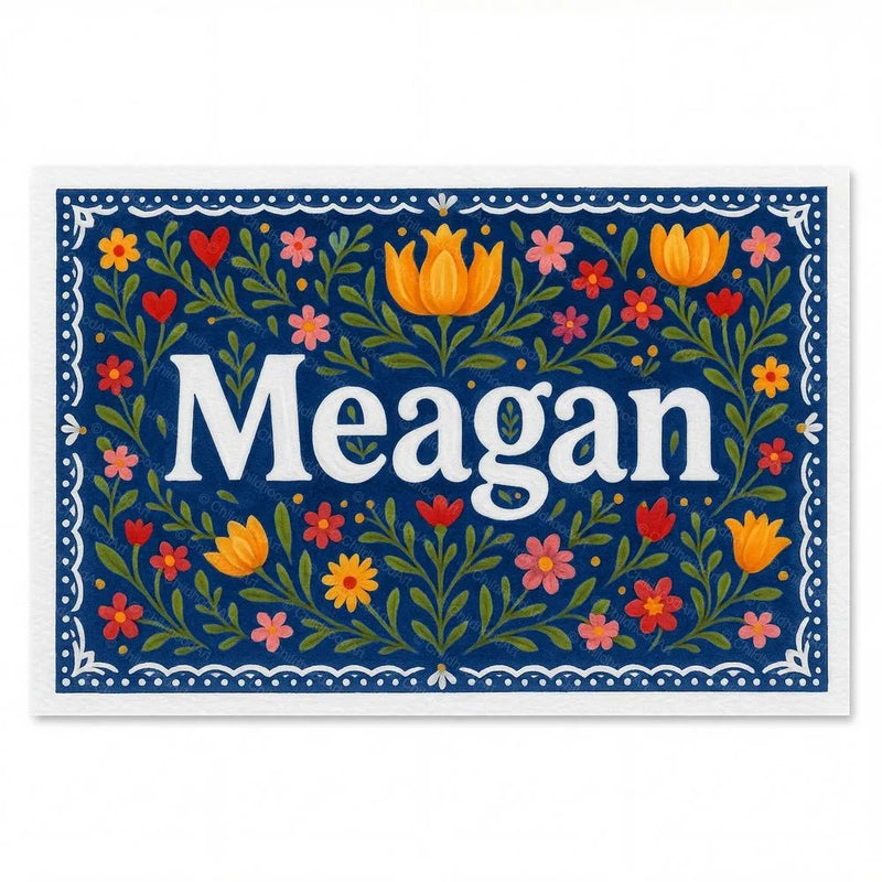 Meagan Name Art - Floral Farmhouse personalized wall print for kids