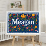 Meagan Name Art - Floral Farmhouse personalized wall print for kids