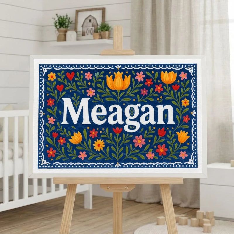 Meagan Name Art - Floral Farmhouse personalized wall print for kids