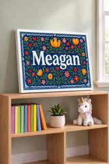 Meagan Name Art - Floral Farmhouse personalized wall print for kids