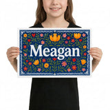 Meagan Name Art - Floral Farmhouse personalized wall print for kids