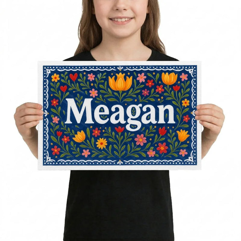 Meagan Name Art - Floral Farmhouse personalized wall print for kids