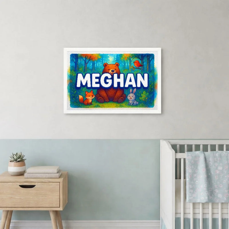 Meghan Name Art - Forest Friends personalized wall print for kids