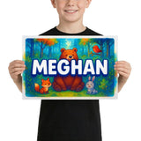 Meghan Name Art - Forest Friends personalized wall print for kids