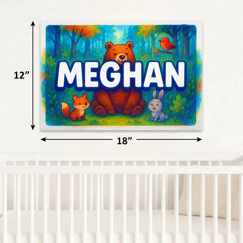 Meghan Name Art - Forest Friends personalized wall print for kids