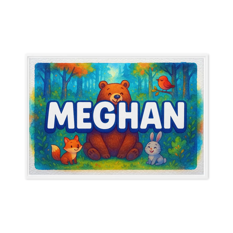 Meghan Name Art - Forest Friends personalized wall print for kids