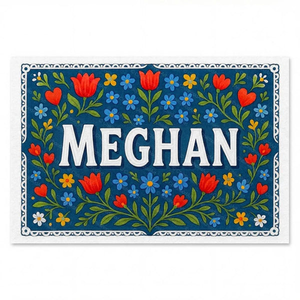 Meghan Name Art - Floral Farmhouse Personalized Wall Art