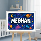 Meghan Name Art - Space Explorers personalized wall print for kids
