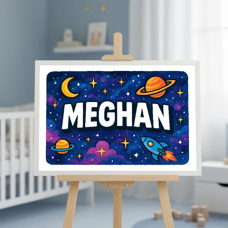 Meghan Name Art - Space Explorers personalized wall print for kids