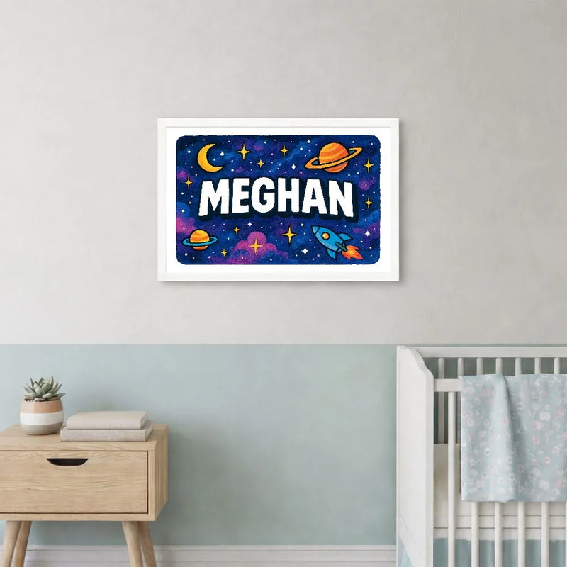 Meghan Name Art - Space Explorers personalized wall print for kids