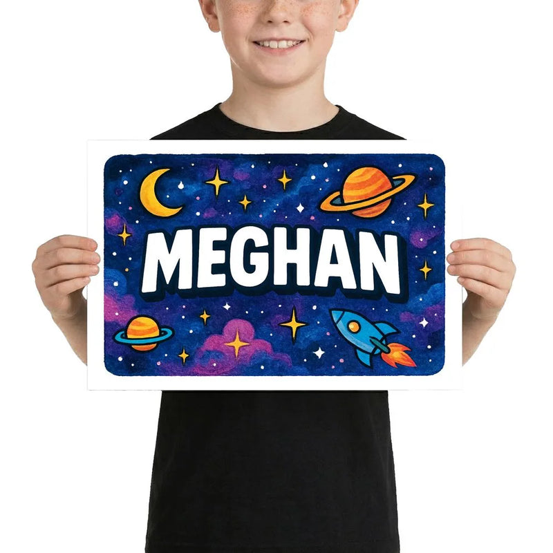 Meghan Name Art - Space Explorers personalized wall print for kids