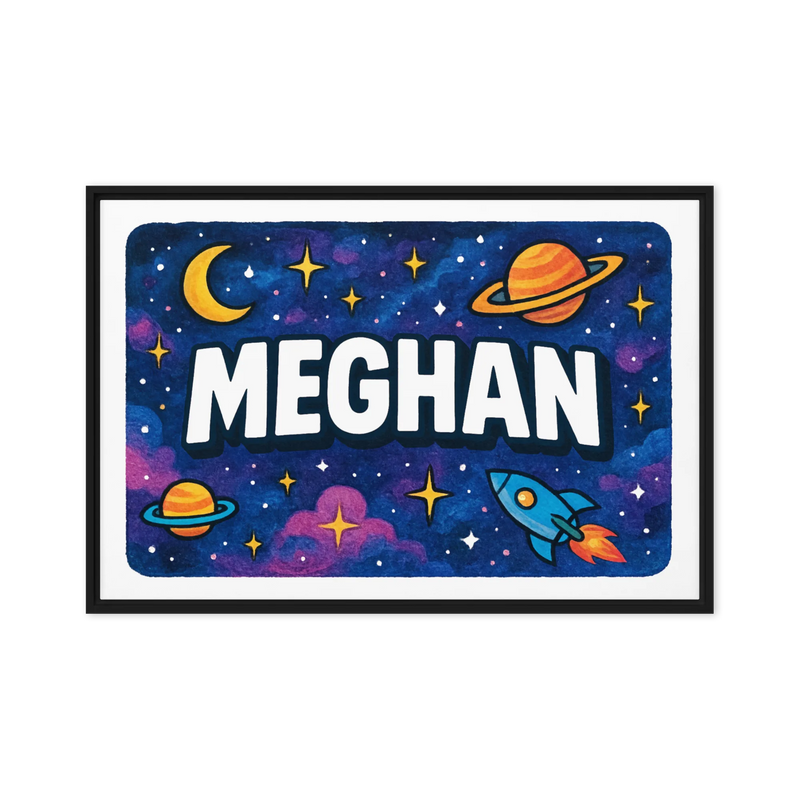 Meghan Name Art - Space Explorers personalized wall print for kids
