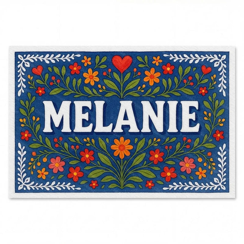 Melanie Name Art - Floral Farmhouse personalized wall print for kids