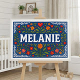 Melanie Name Art - Floral Farmhouse personalized wall print for kids
