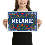 Melanie Name Art - Floral Farmhouse personalized wall print for kids