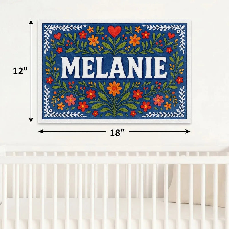 Melanie Name Art - Floral Farmhouse personalized wall print for kids