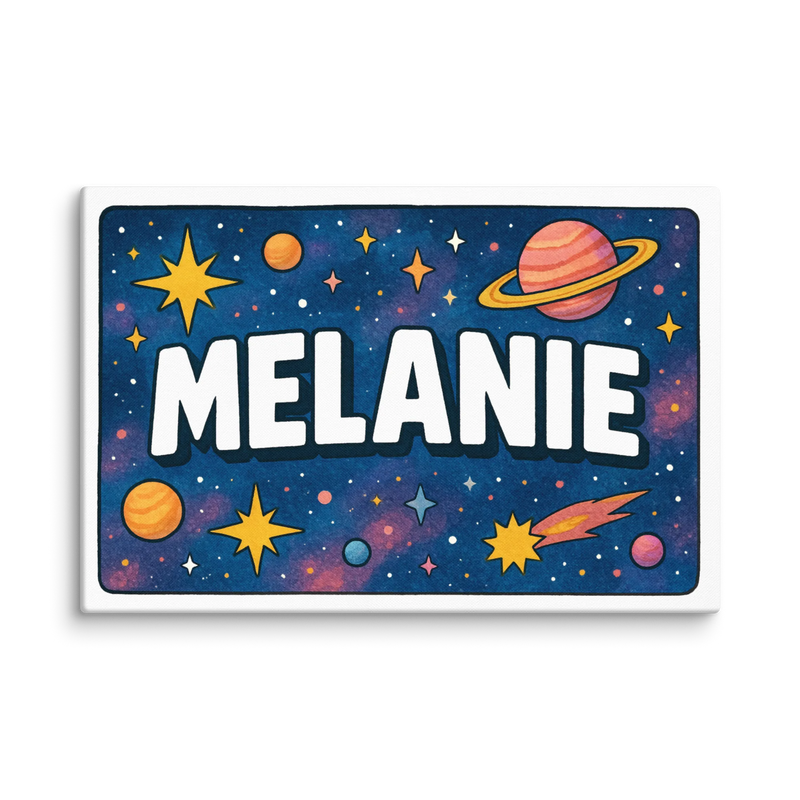 Melanie Name Art - Space Explorers personalized wall print for kids
