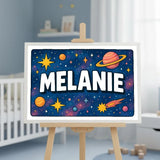 Melanie Name Art - Space Explorers personalized wall print for kids