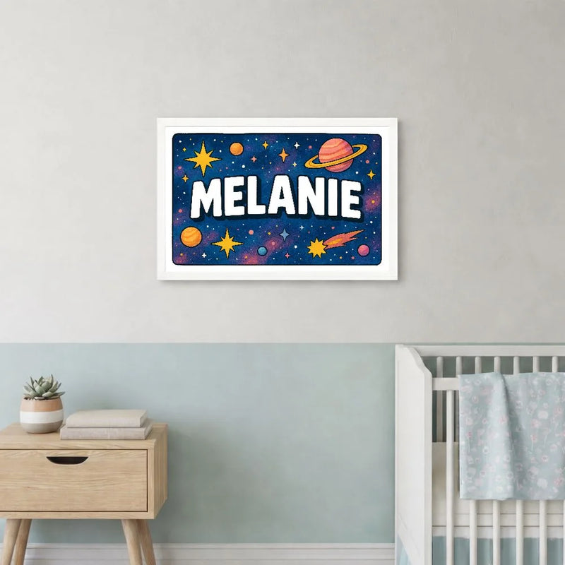 Melanie Name Art - Space Explorers personalized wall print for kids