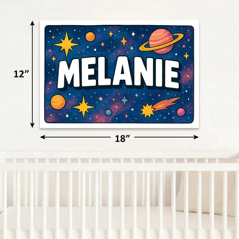 Melanie Name Art - Space Explorers personalized wall print for kids