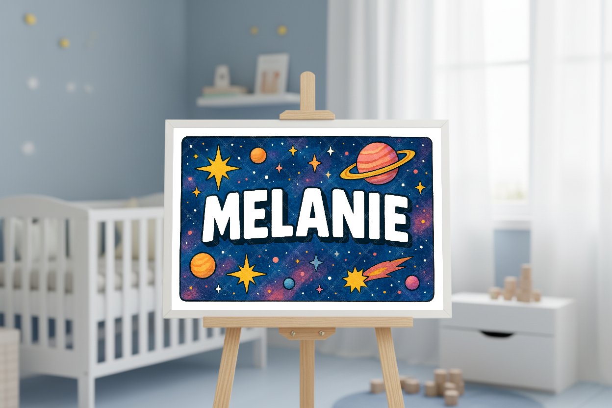 Personalized space name art for Melanie