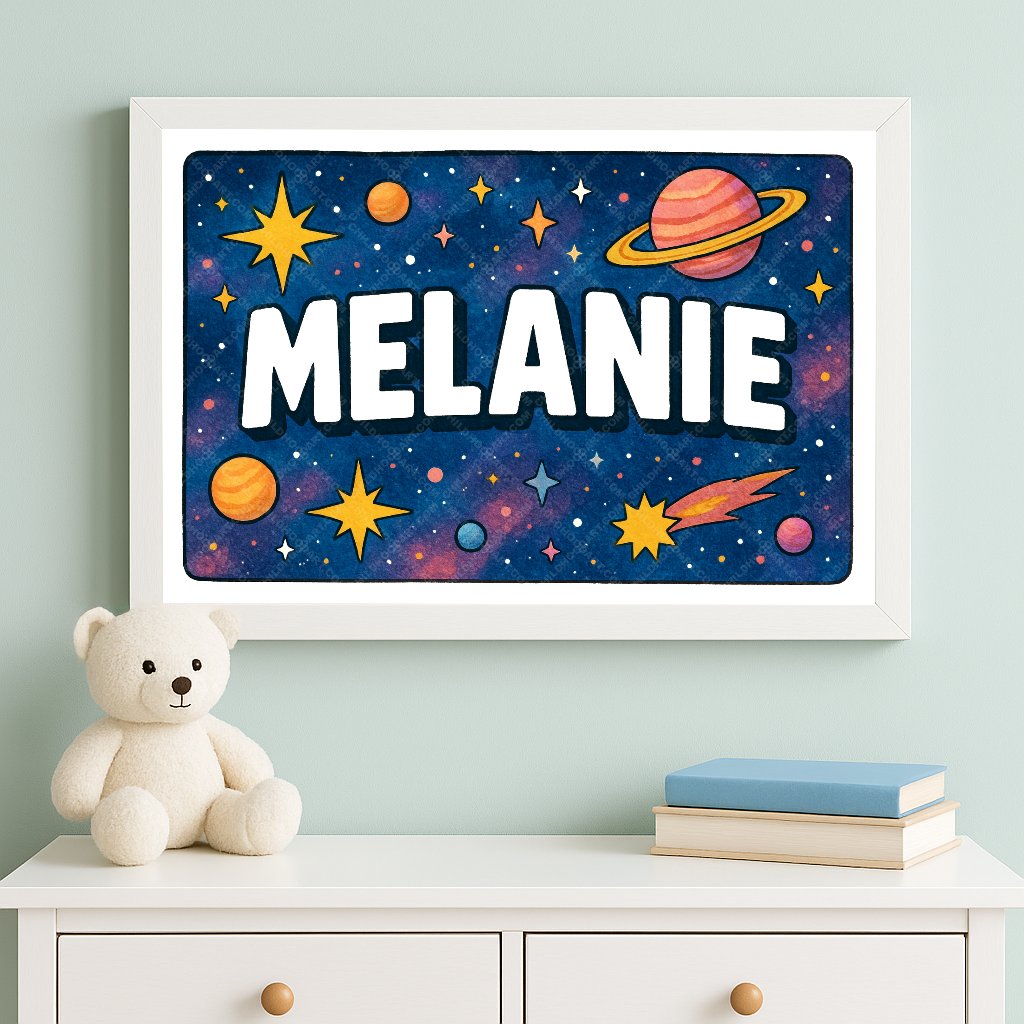 Personalized space name art for Melanie