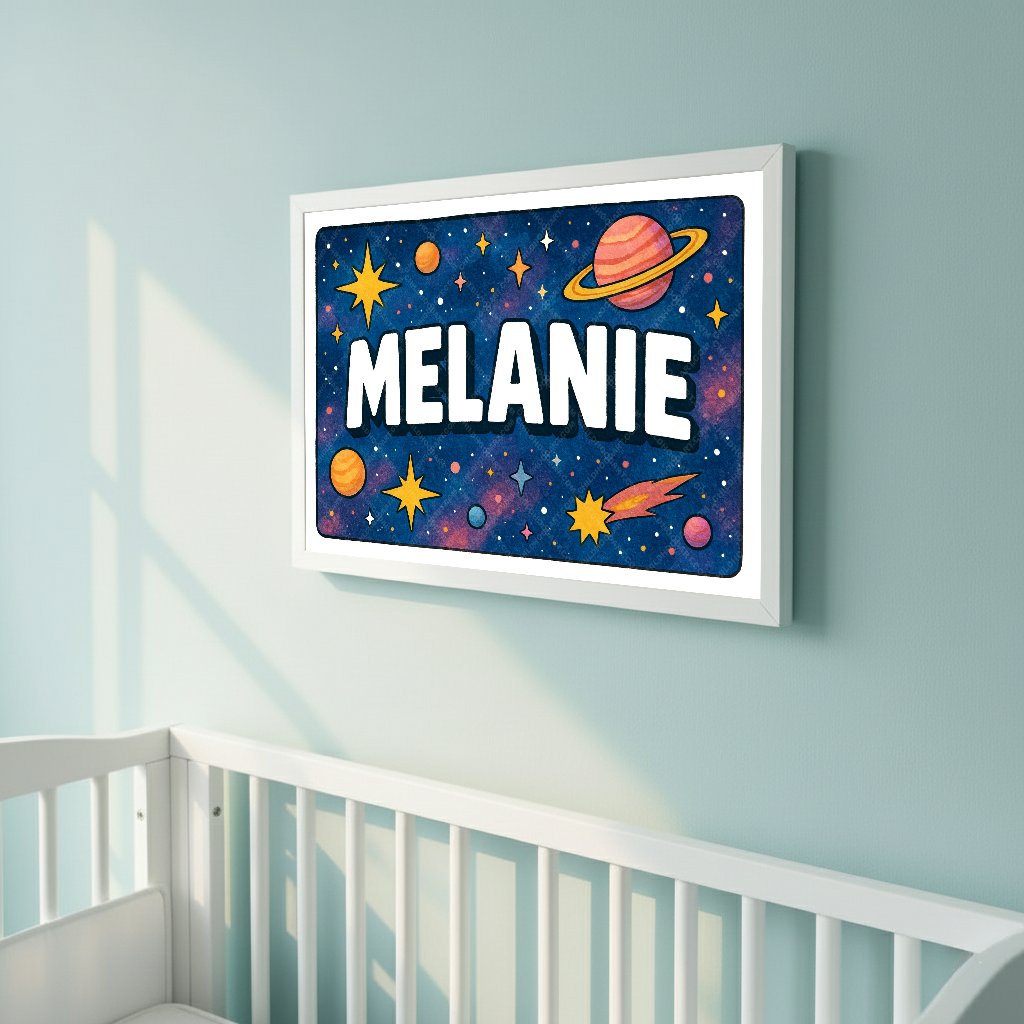 Personalized space name art for Melanie