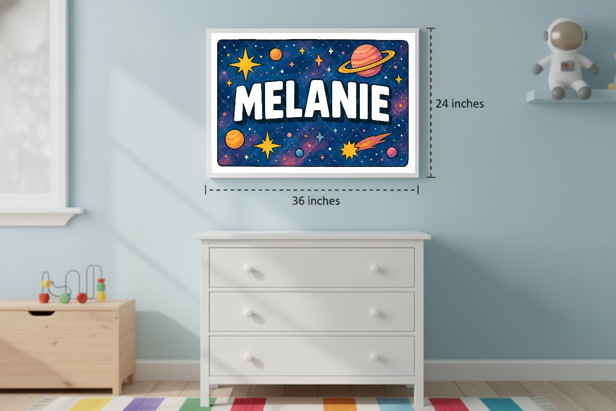 Personalized space name art for Melanie