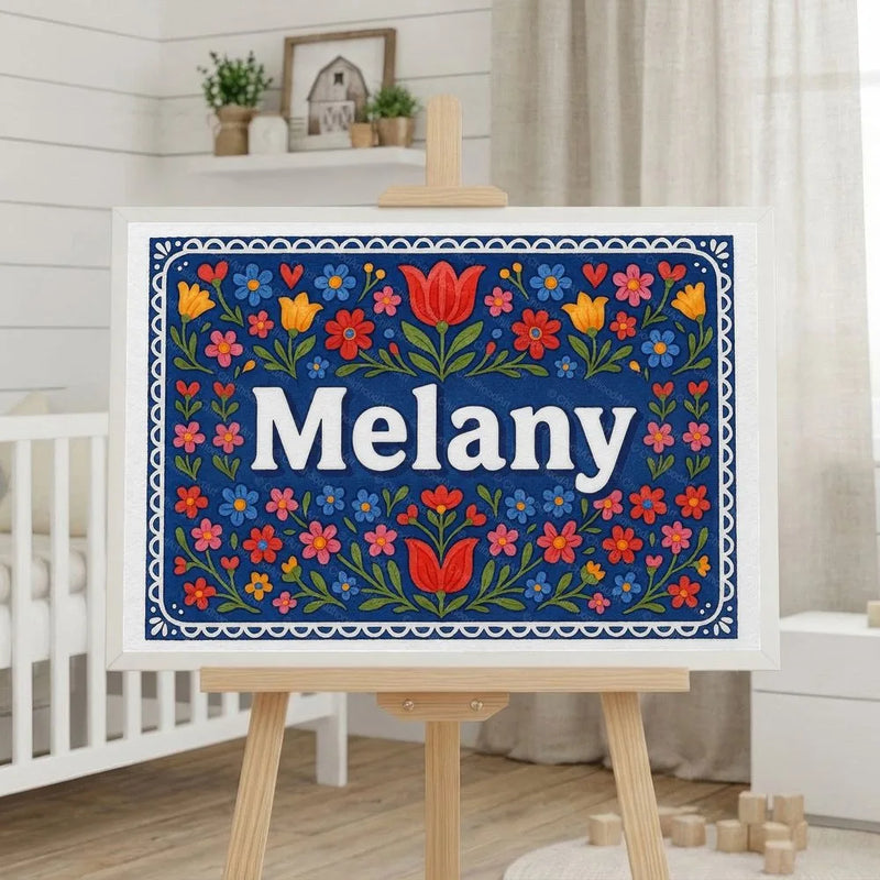 Melany Name Art - Floral Farmhouse personalized wall print for kids