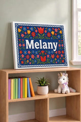 Melany Name Art - Floral Farmhouse personalized wall print for kids