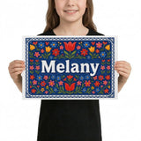 Melany Name Art - Floral Farmhouse personalized wall print for kids