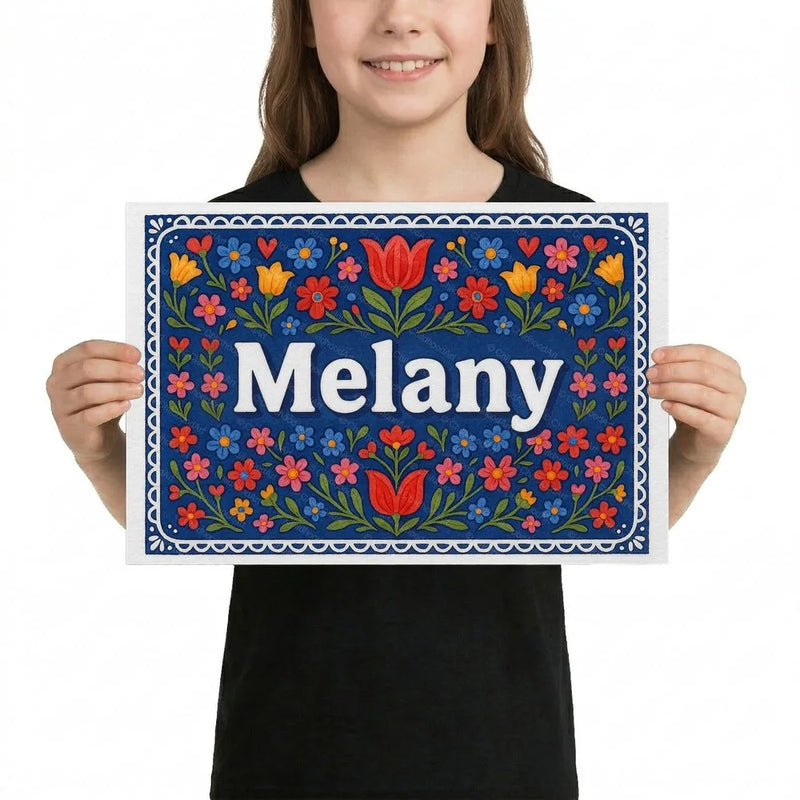 Melany Name Art - Floral Farmhouse personalized wall print for kids