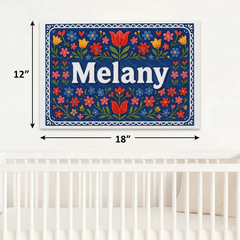 Melany Name Art - Floral Farmhouse personalized wall print for kids